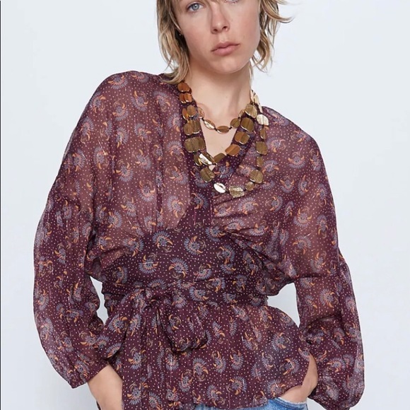 Zara sheer maroon top. NWOT - Picture 2 of 7